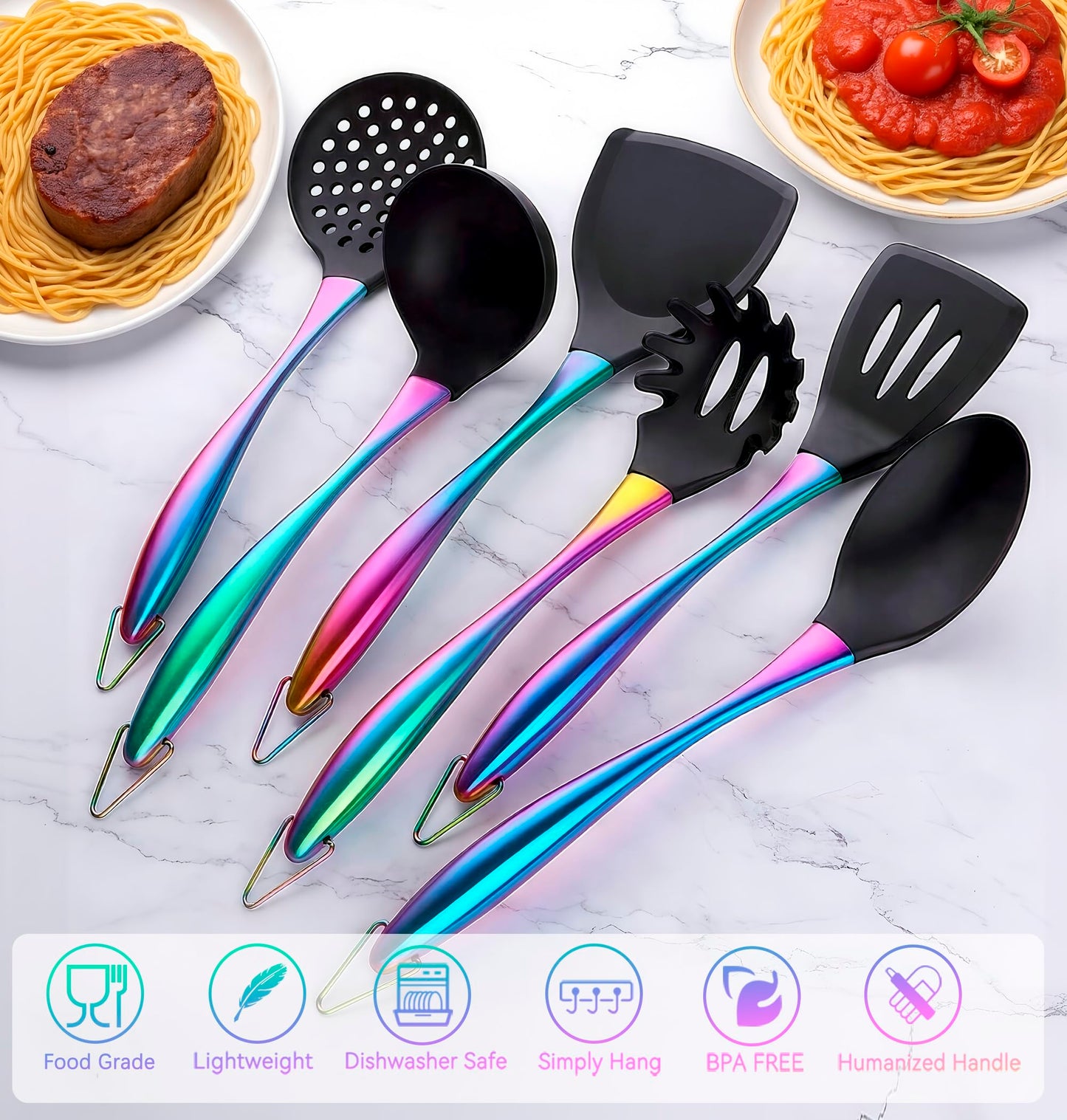 Silicone Cooking Utensils Set, 17pcs Kitchen Utensil Set with Rotatable Holder, Heat-Resistant Silicone Utensils for Cooking, Non-Stick Spatula Set with Stainless Steel Handle,Turner,Ladle (Rainbow)