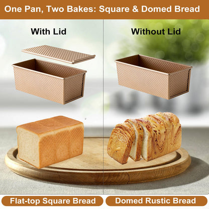 Spmarkt Bread Pan, 13 * 5inch Aluminized Steel Non-Stick Rectangle Pullman Loaf Pan with Lid, Long Sourdough Bread Loaf Pan for Homemade, Deep Bread Tin with Dough Scraper Cutter