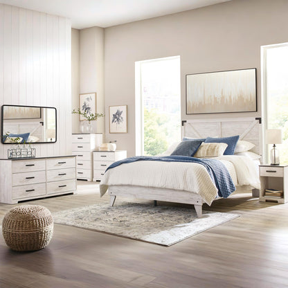 Signature Design by Ashley Shawburn Rustic 5 Drawer Chest of Smooth-Gliding Drawers and Safety Stop, White & Gray
