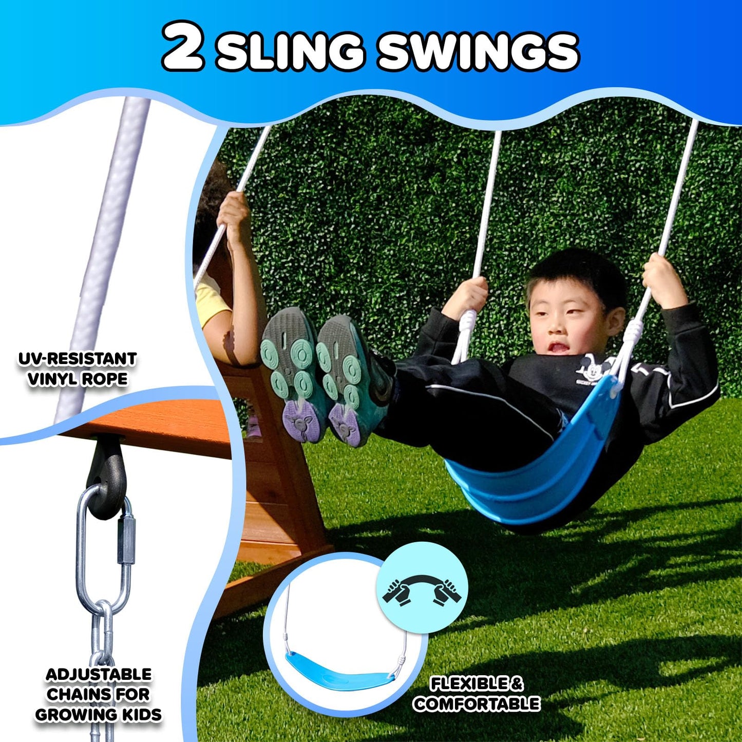 Sportspower Outdoor Grand Teton Cedar Wooden Swing Playset: 2 Swings, Fort, Sandbox, Ladder, 6ft Slide & Ground Anchor Kit