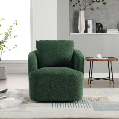 KEIKI 30" Boucle Round Accent Oversized Single Sofa Chair with High Resilience Cushion, Modern Style Upholstered Swivel Accent Barrel Chair, Lounge Armchair, Easy Assembly, for Living Room, Green
