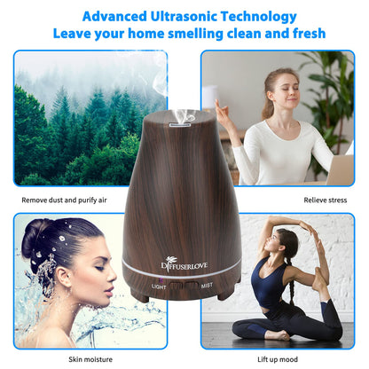 Diffuserlove Essential Oil Diffusers 200ML Remote Control Ultrasonic Mist Humidifiers BPA-Free Aromatherapy Diffuser with 7 Color Lights, Auto Shut-Off for Bedroom Office Kitchen