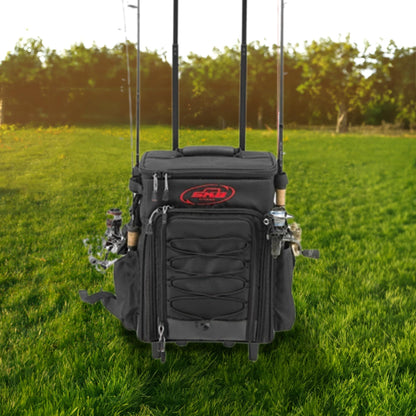 SKB Tak-Pak Backpack with Wheels, Removable Straps, and Retractable Pull Handle, Rolling Tackle Box with 4 Drawers and 5 Exterior Pockets, Black