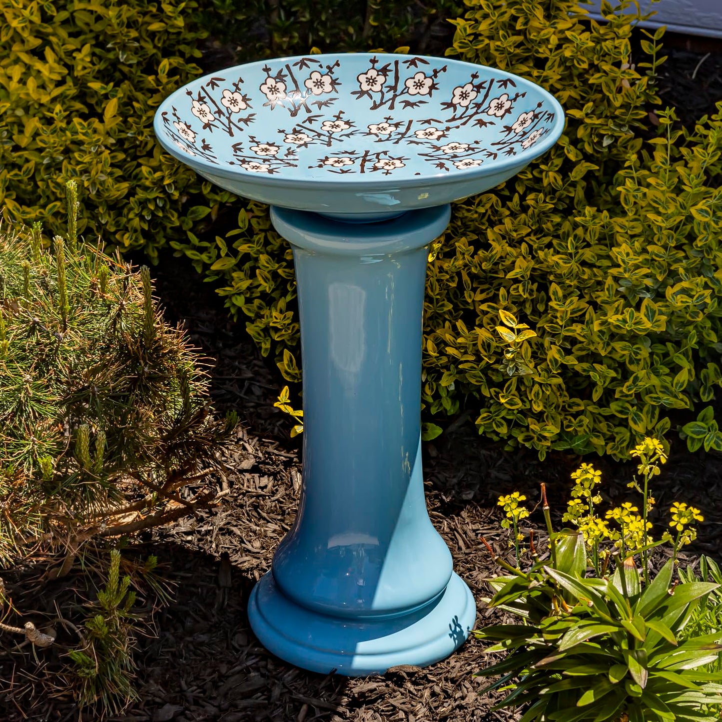 Zaer Ltd. Porcelain Birdbath with Hand Painted Details (24" Tall, Cherry Blossoms)