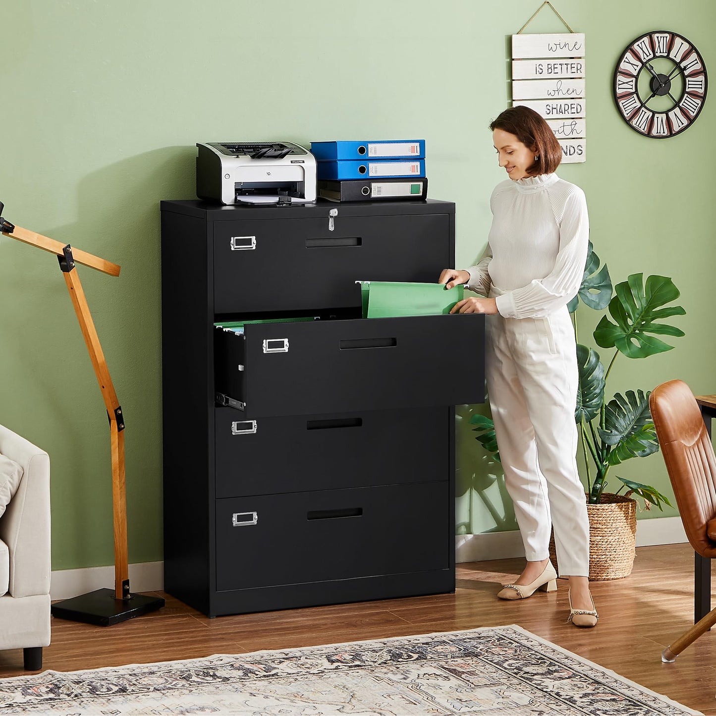 Letaya File Cabinets,4 Drawer Metal Lateral Filing Organization Storage Cabinets with Lock,Home Office for Hanging Files Letter/Legal/F4/A4 Size (Require Assembly)