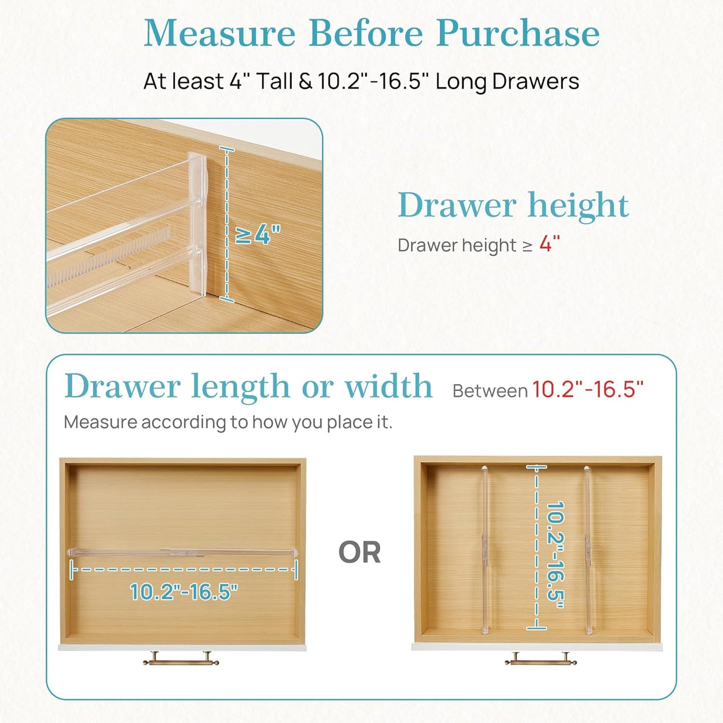 12 Pack 4" 10.2"-16.5" Vtopmart Drawer Dividers for Clothes, High Adjustable Expandable Dresser Drawer Organizer, Clear
