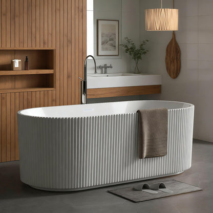 Garvee 67" Deep Soaking Bathtub, Non-Slip Acrylic Tub with Chrome Drain, CUPC Certified, Ergonomic Modern Bath for Bathrooms, Easy-Install, White Striped