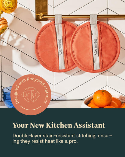 Caraway Pot Holders - 100% Organic Cotton Pot Holder - Double-Layer Stain Resistant Stitching - Resists High Heat & Low Cold Temperatures - Machine Washable - Perracotta