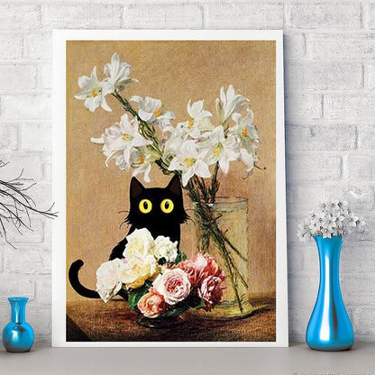 GemZono Diamond Painting for Adults and Beginners - 6pcs, 5D Round Diamond Digital Painting Kit, DIY Black Cat Diamond Art Painting, Matisse Van Gogh Living Room Bedroom Decoration (11.8x15.7 inches)