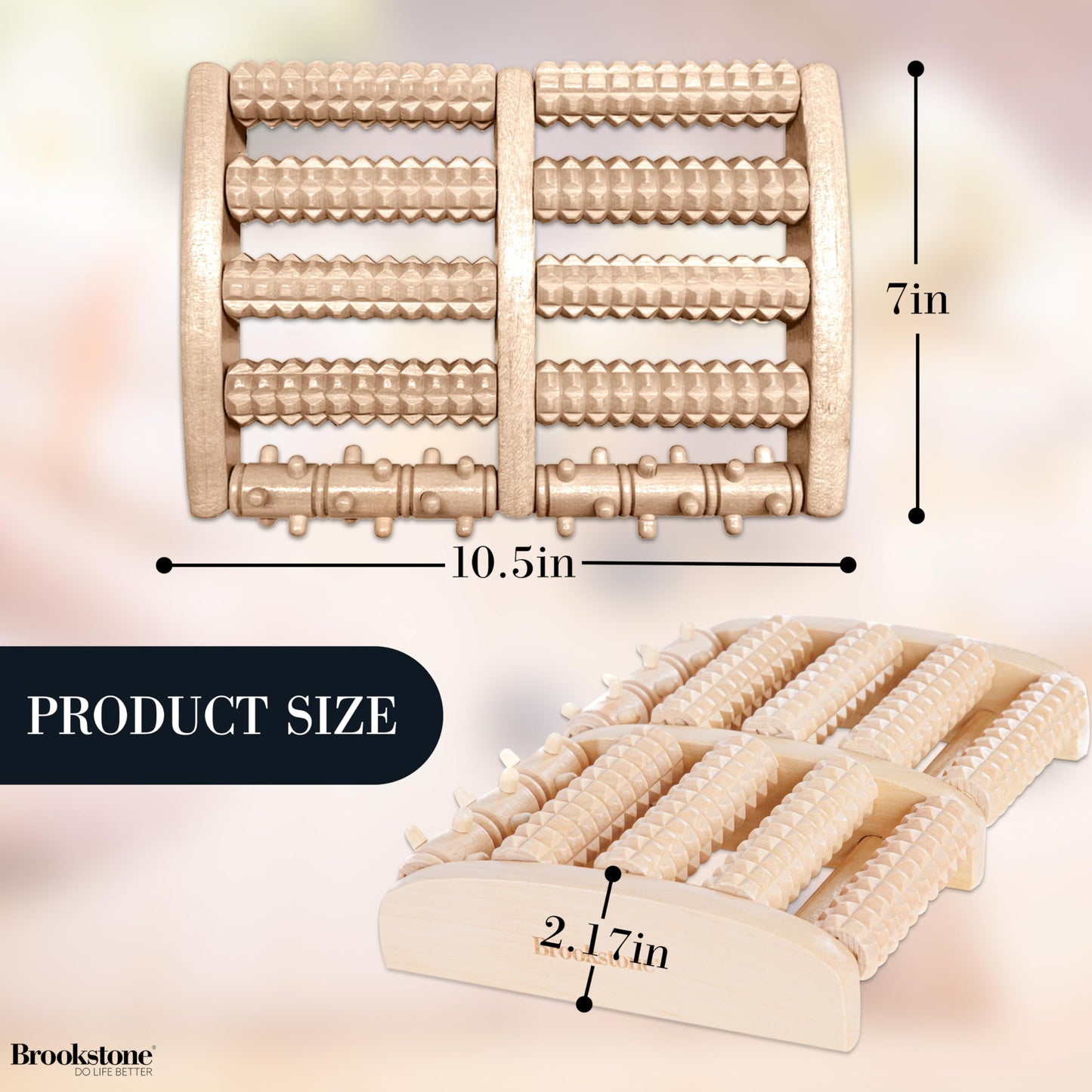 Brookstone Foot Roller Massager for Plantar Fasciitis Relief - Wooden Massage Roller for Foot Health - Stimulate Reflexes & Relieve Stress - Ideal Gift for Mom, Dad, Elderly