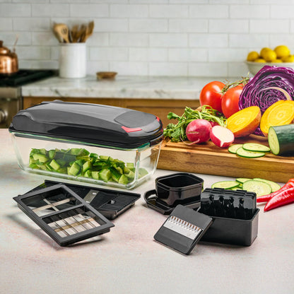 Le'raze 13-in-1 Vegetable Chopper Pro with Glass Container, Stainless Steel Blades, BPA-Free, Mandoline Slicer, Manual