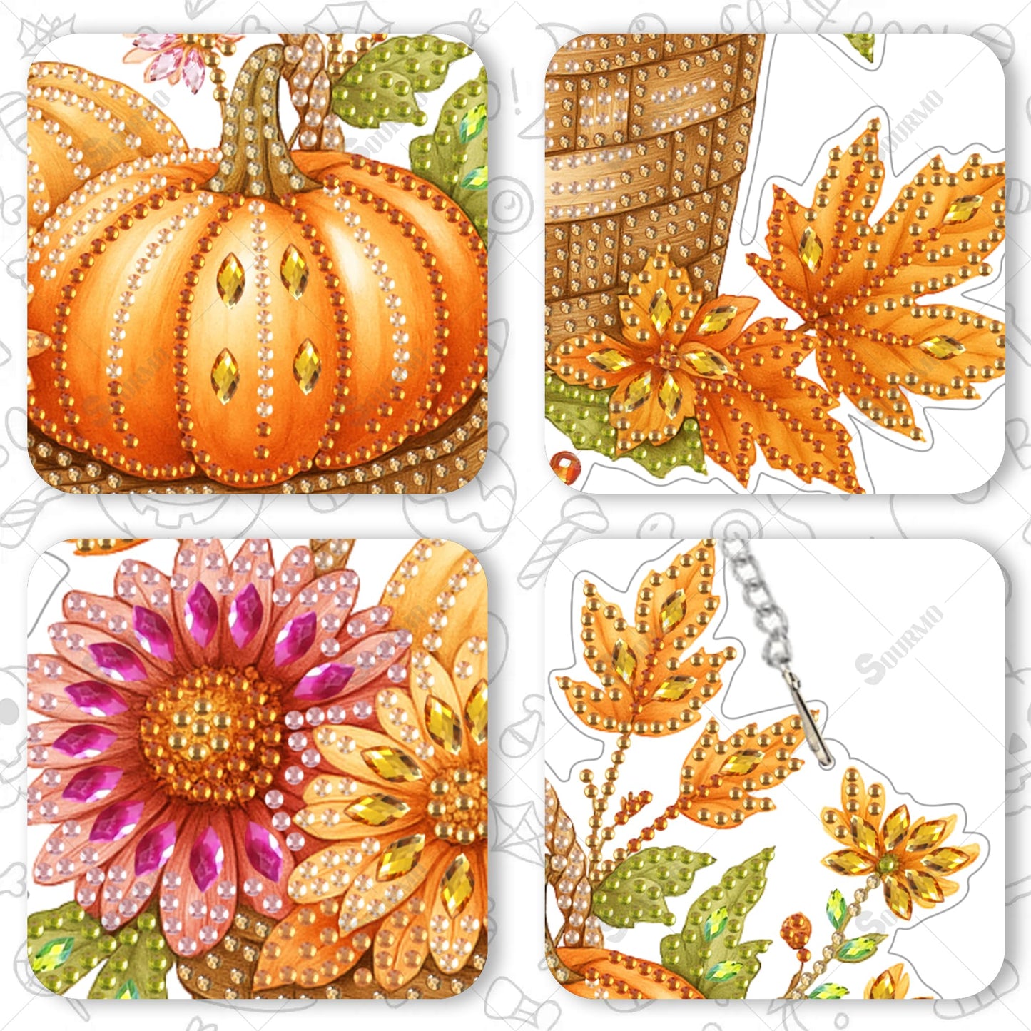 SOURMO Halloween Diamond Art Painting Hanging Kit, DIY Diamond Gem Painting Ornament Pendant, Acrylic Board Gem Painting Sign Kit for Adult(Pumpkin)