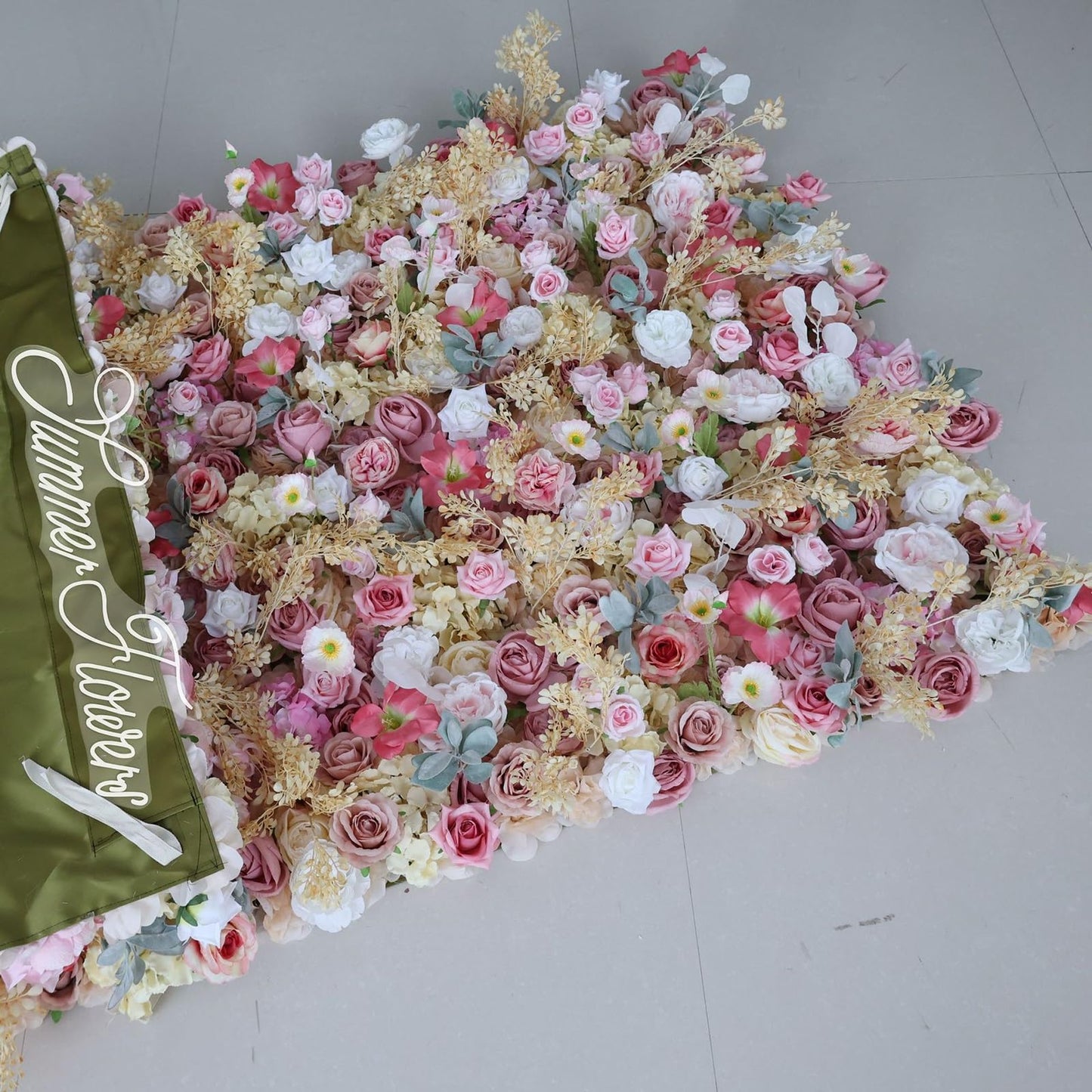 UYCVT Artificial Flower Wall Backdrop Panels, Handmade Romantic Large Wedding Backdrop 3D Floral Wall Fabric Flower Wall for Party Baby Shower Bridal Wedding Background Decor-2m*2m/6.56 * 6.56FT
