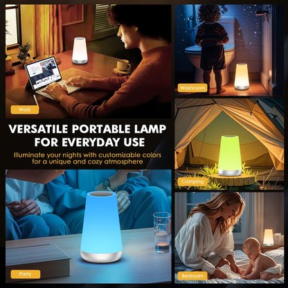 Auxmir LED Night Light Bedside Lamp Touch and Remote Control Dimmable Tabletop 13 RGB Colors Changing 5 Brightness Adjustable Rechargeable Portable Lamp for Baby Kids Nursery Bedroom Bathroom Camping