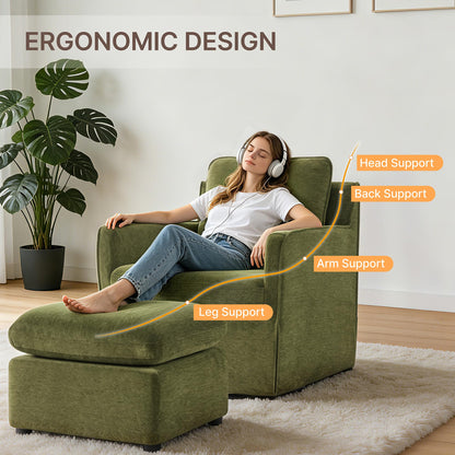 KISLOT Swivel Accent Chair with Ottoman, Rocking Recliner 360 Degree Swivel Armchair Machine-Washable Cover for Nursery Living Room Bedroom