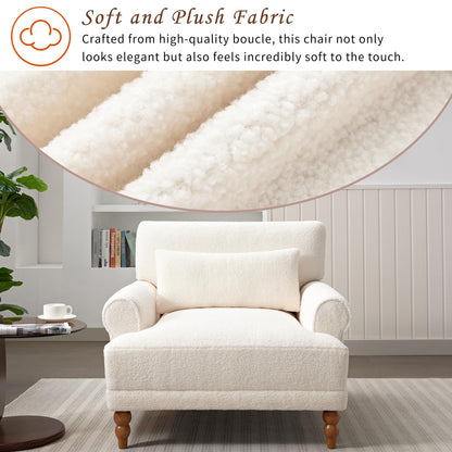 Merax Accent Chair with Circular Armrests, Upholstered Armchair Single Sofa with Vintage Roman Column Legs for Living Room, Bedroom, Study, Ergonomic Lumbar, Boucle, Beige