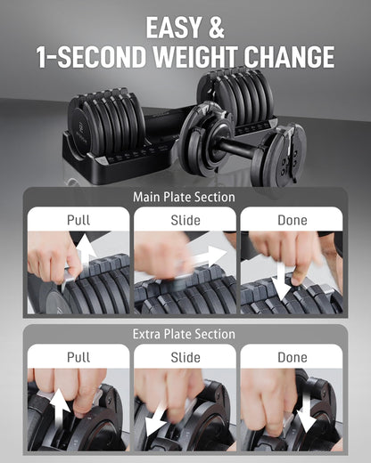 BYZOOM FITNESS Pure Series 75LB Adjustable Dumbbell SINGLE UNIT - 21-in-1 Flexible Hand Weights with Precision Micro Plate for Harcore Users Home Gym, Strength Training & Fitness Workouts, Black