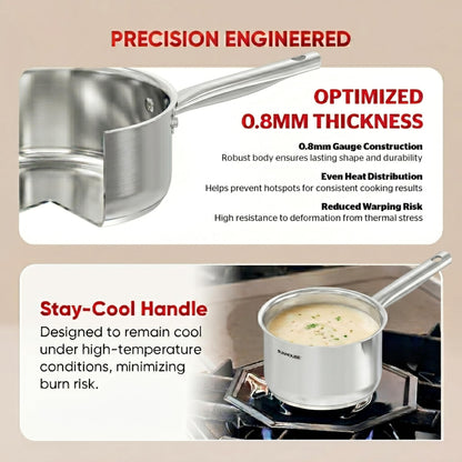 SUNHOUSE – 1.5 Quart Stainless Steel Sauce Pan with Lid - PFOA-FREE, Stainless Steel Sauce Pan, Induction base, Stay-Cool Handle, Compatible with All Cooktops Gas, Geramic, Electric etc.