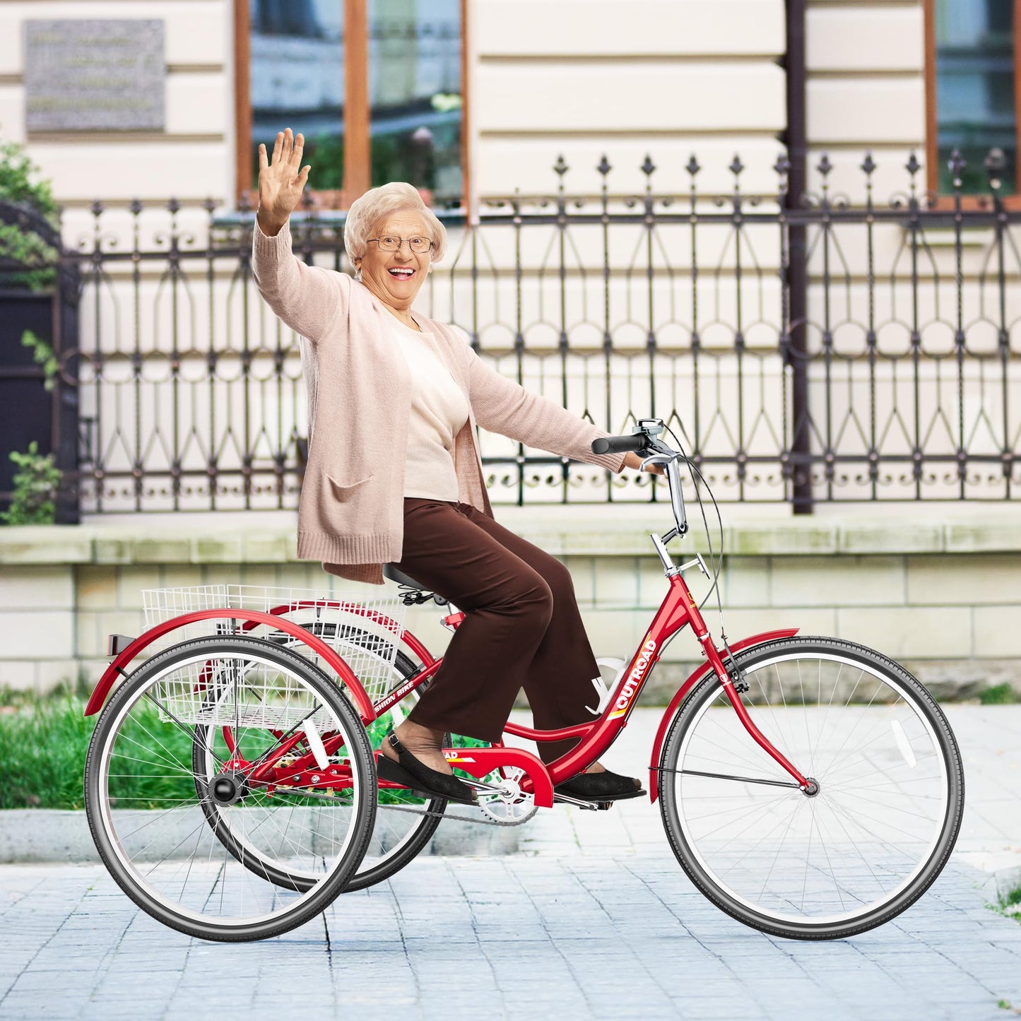 MarKnig 1 Speed Adult Tricycle, 24 Inch 3 Wheel Bikes with Large Basket, Cruiser Bike for Women/Men/Seniors, Adult Trike for Outdoor/Shopping/Recreation/Picnic (Red)