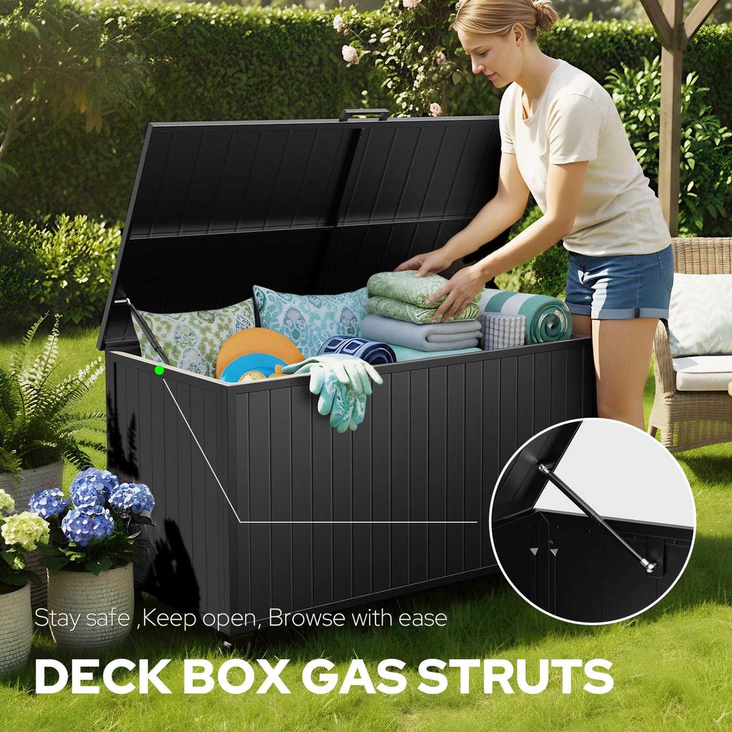 RICNOD Outdoor Storage Box with Wheels 150 Gallon, Mobile Aluminum Deck Boxes Outdoor Waterproof, UV Resistant Patio Storage Box with Lid for Patio Furniture, Garden Tools, Outdoor Cushion(Blank)