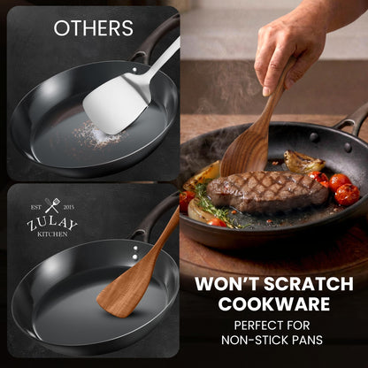 Zulay Kitchen 6 Piece Wooden Spoons for Cooking – Natural Teak Wooden Utensil Set, Easy to Clean, Durable, Smooth with Comfort Grip - Non Toxic Wooden Cooking Utensil Sets
