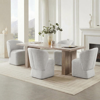 KISLOT Upholstered Dining Chairs with Wheels, No Assembly Stain Resistant Fabric Modern Barrel Armchair with Casters, Dining Room Chairs for Kitchen Living Room Bedroom, Light Grey, Set of 2