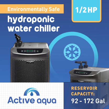 Active Aqua 0.5 HP Water Chiller with Boost | Cold Plunge & Ice Bath Cooler | Rapid Digital Temp Control | Fresh & Salt Water, Hydroponics, Aquariums | 90–172 Gal (0.5 HP)
