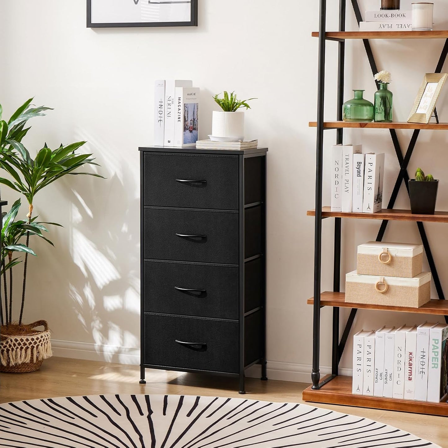 Sweetcrispy Dresser for Bedroom with 4 Drawers, Skinny Fabric Storage Tower, Chest of Drawers for Closet, Living Room