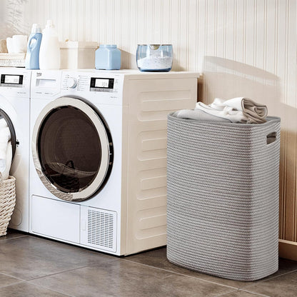 Large Gray Laundry Hamper, 16"x13"x22", Tall Woven Cotton Rope Basket for Dirty Clothes, Soft Laundry Bin, 75L