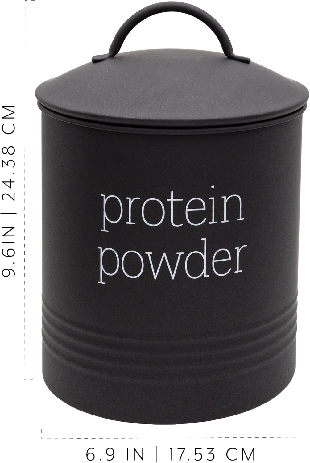 AuldHome Enamelware Protein Powder Canister (Black), Modern Farmhouse Style Storage for Kitchen