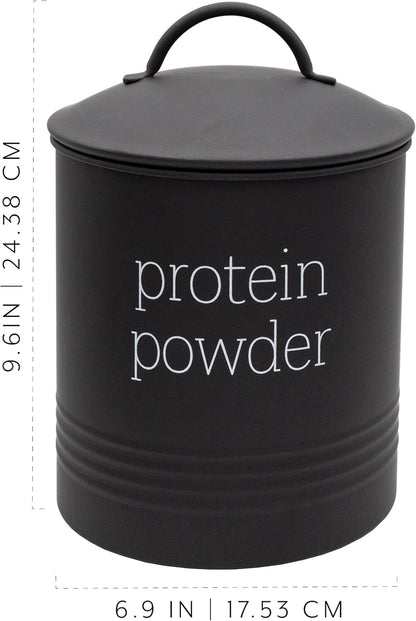 AuldHome Enamelware Protein Powder Canister (Black), Modern Farmhouse Style Storage for Kitchen