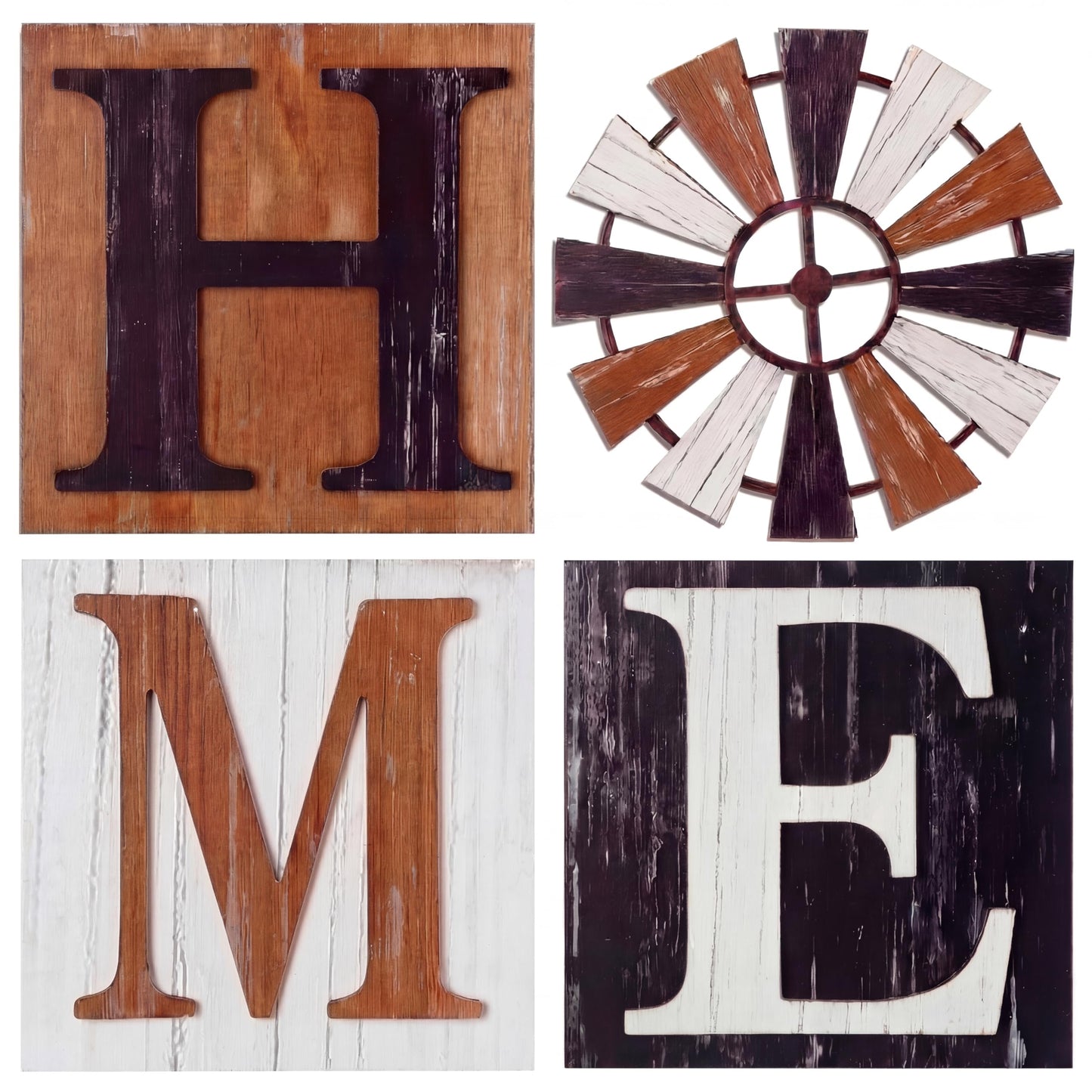 Novabright 4 Pcs Farmhouse Wall Decor 3D Wooden Home Sign with Windmill for O, Rustic Wood Letters Decorative Wall Art Decor for Living Room Kitchen Bedroom, Entryway Housewarming Gift