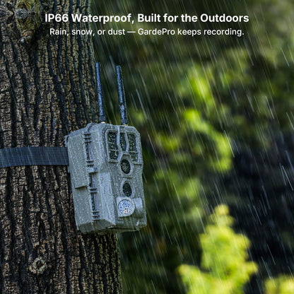 GardePro E8 2.0 Pro WiFi Trail Camera with SP300 Solar Panel, 4K Ultra HD & 64MP, 165ft Long-Range WiFi, Built-in 7800mAh Battery + 64GB SD Card, Dual Antennas, Wildlife Monitoring Camera