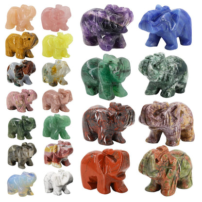 Wemeki Gemstone Elephant Figurines Mix 6PCS, Hand Carved Elephant Statue Healing Crystal Guardian Stones Figurines Statues Reiki Animal Stone for Home Decorations 1.5''
