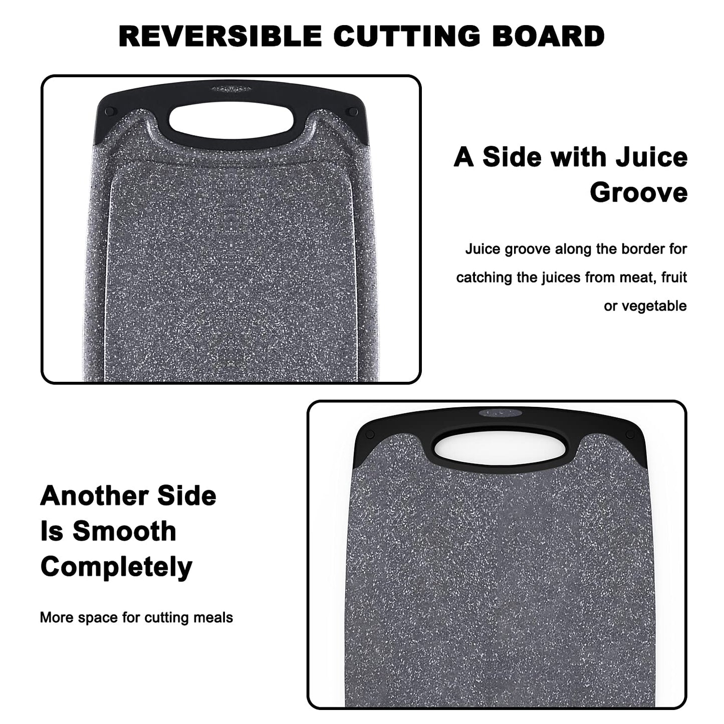 Viretang Plastic Cutting Boards Set of 3 Extra Large for Kitchen, Thick Chopping Board with Deep Juice Grooves, Non‑Slip Feet, Easy Grip Handle, BPA Free, Dishwasher Safe,Black