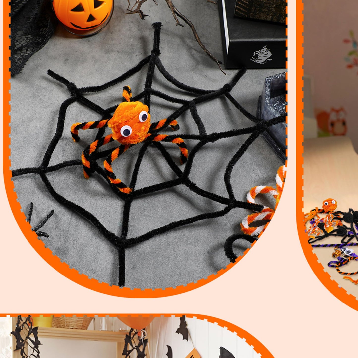 800 Pcs Halloween Pipe Cleaners Sets Include 200 Pack 10 Colors Chenille Stems 200 Pack 5 Sizes Self Adhesive Wiggle Googly Eyes 400 Pcs 4 Sizes Art and Crafts Pompoms for DIY Making