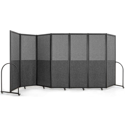 Folding Room Partition,Freestanding Privacy Divider,Portable Office Divider Wall,Commercial Space Partition Screen,Perforated Felt Panel Design,14'3"L* 6'7"H,7 Panel,Dark Grey