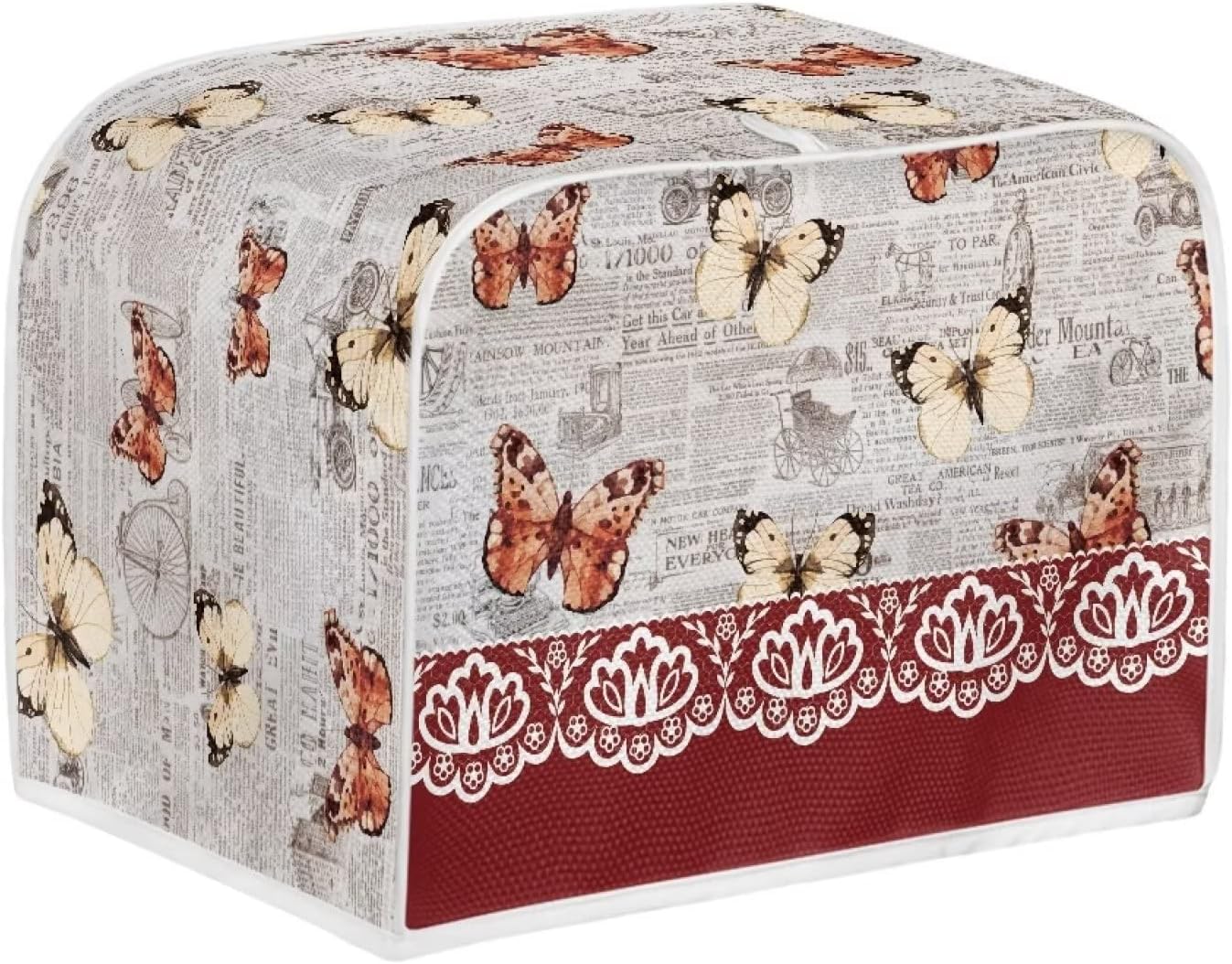 chaqlin 4 Slice Toaster with Cover, Wide Slot, Machine Washable Small Appliance Covers, Newspaper Butterfly Print