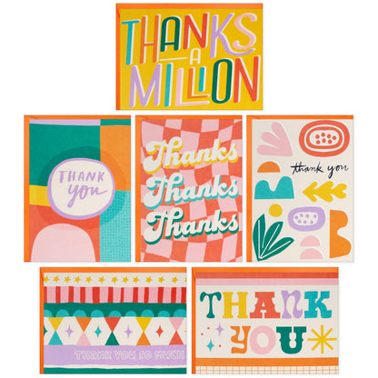 Hallmark Retro Thank You Card Assortment (24 Blank Cards with Envelopes) Orange, Yellow, Green, Pink