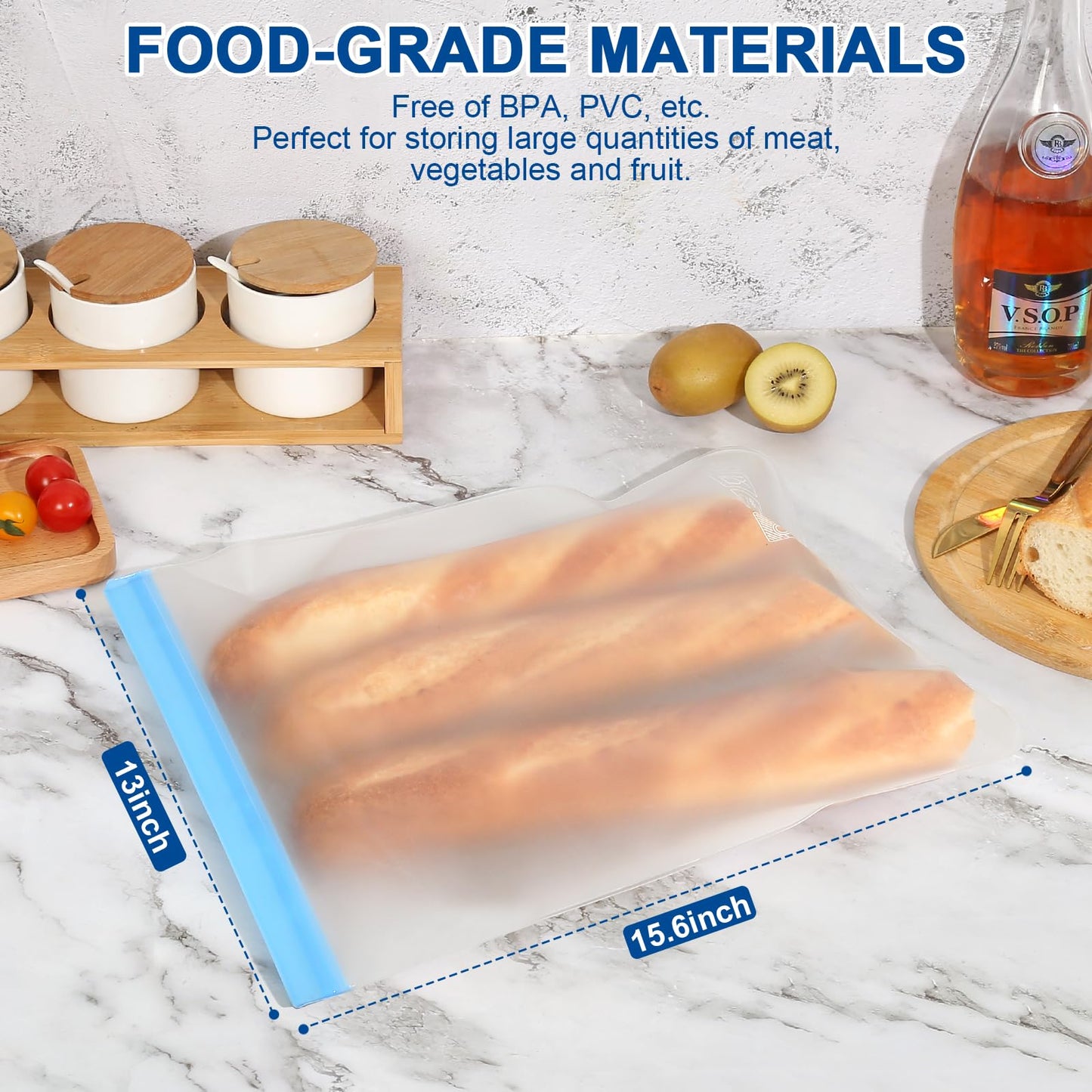 Lerine Reusable 2 Gallon Freezer Bags Dishwasher Safe, Reusable Freezer Bags 2 Gallon 13"x15.6", Leakproof BPA Free Food Storage Bags for Marinate Meats, Vegetables (Multicolor, 2Gallon)