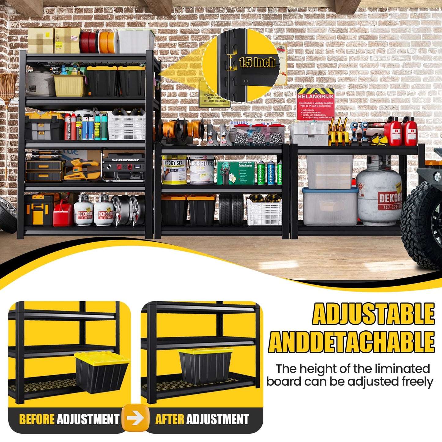 72”H*46”W Metal Garage Shelving Unit, Heavy Duty 5-Tier Garage Storage Shelves, 3000 lbs Large Industrial Shelving, Adjustable Wire Shelves Utility Rack Shelf, Steel Shelving for Warehouse, 2 Pack
