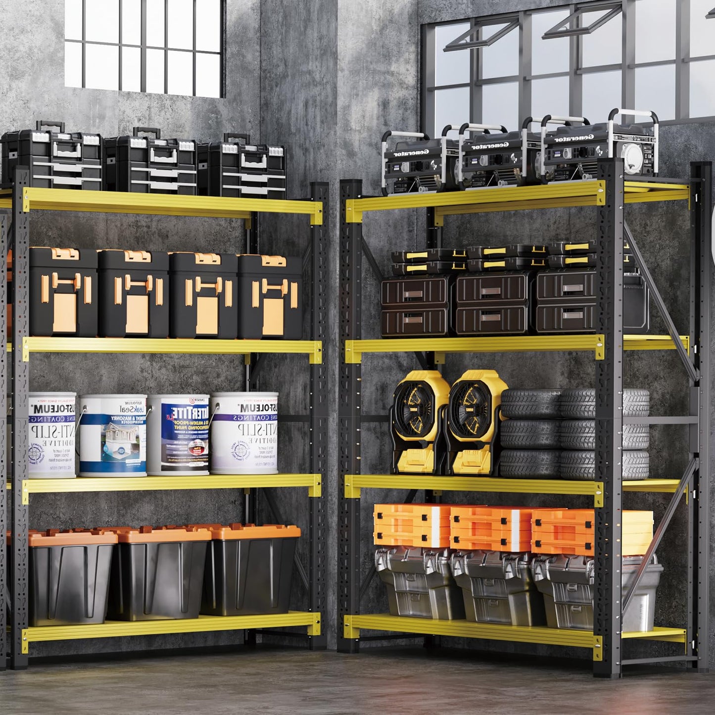 Guomao 4800LBS Heavy Duty Shelving Garage Storage Shelves 78" H Metal Shelving Units Adjustable Shelves Rack for Garage,Basement,Warehouse (Yellow and Black, 23.6" D x 59.1" W x78.7 H)