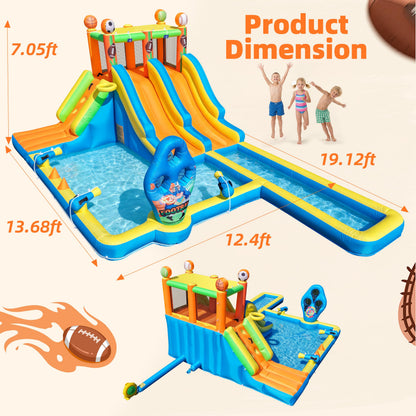 TOAOB Inflatable Water Slide for Kids 3-12: Blow Up Backyard Water Park with 2 Slides - 9 in 1 Football-Themed with 550W Blower for Outdoor Birthday Party
