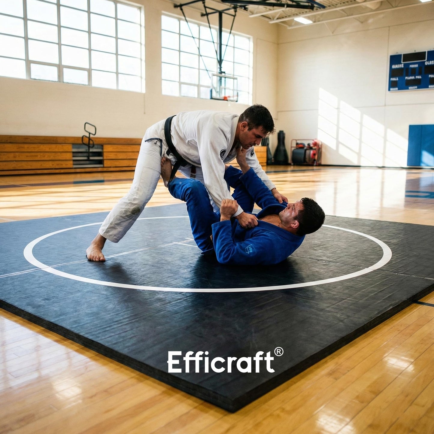 EFFICRAFT 10'x10' Flexi-Roll Wrestling Mat, Martial Arts Thick Mat for Home Gym Exercise, PVC or Inflatable Training Mats with Circles,for Gymnastics, Tatami, Jiu Jitsu BJJ MMA Judo