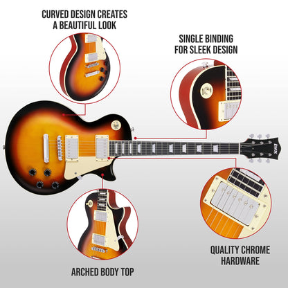 LyxPro 39” SB Series Electric Guitar, LP Style for Beginner, Intermediate & Pro Players Solid Body Guitar, Bonus 2-Pack of Picks, Mahogany Wood, Volume/Tone Controls, 3-Way Pickup - Sunburst