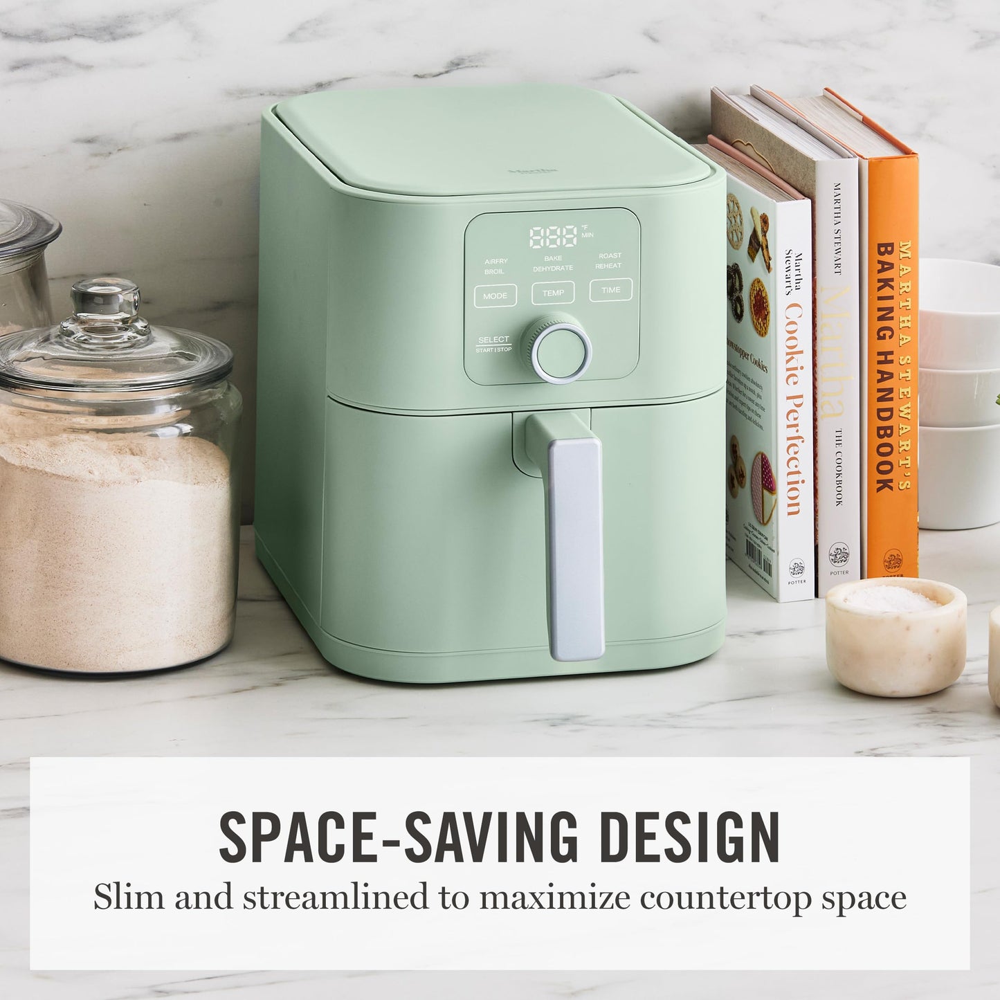 Martha Stewart 6QT Air Fryer, 6-in-1, Bake, Broil, Roast, Air Fry, Dehydrate, Reheat, Ceramic Non-Stick Basket, Crispy Results Fast, 400°F Max Temp, Shake Reminder, Auto Shut-Off, Honeydew Green