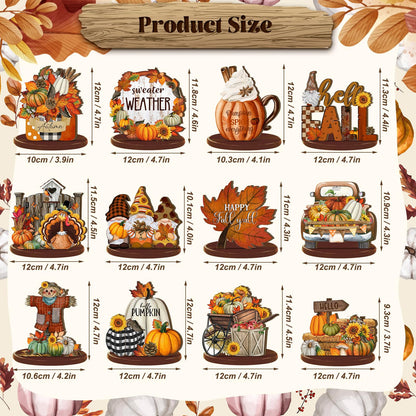 Leinuosen 12 Pcs Fall Table Decorations Thanksgiving Tiered Tray Decor Thanksgiving Centerpieces for Dinner Tables Autumn Gnome Maple Turkey Wooden Sign Fall Decor for Home Kitchen Shelf Farmhouse