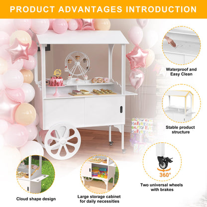 GDLF Candy Cart for Party - Cake Stand - Dessert Cart with Wheels & Storage Cabinet for Wedding, Baby Shower, Birthday & Party Decor