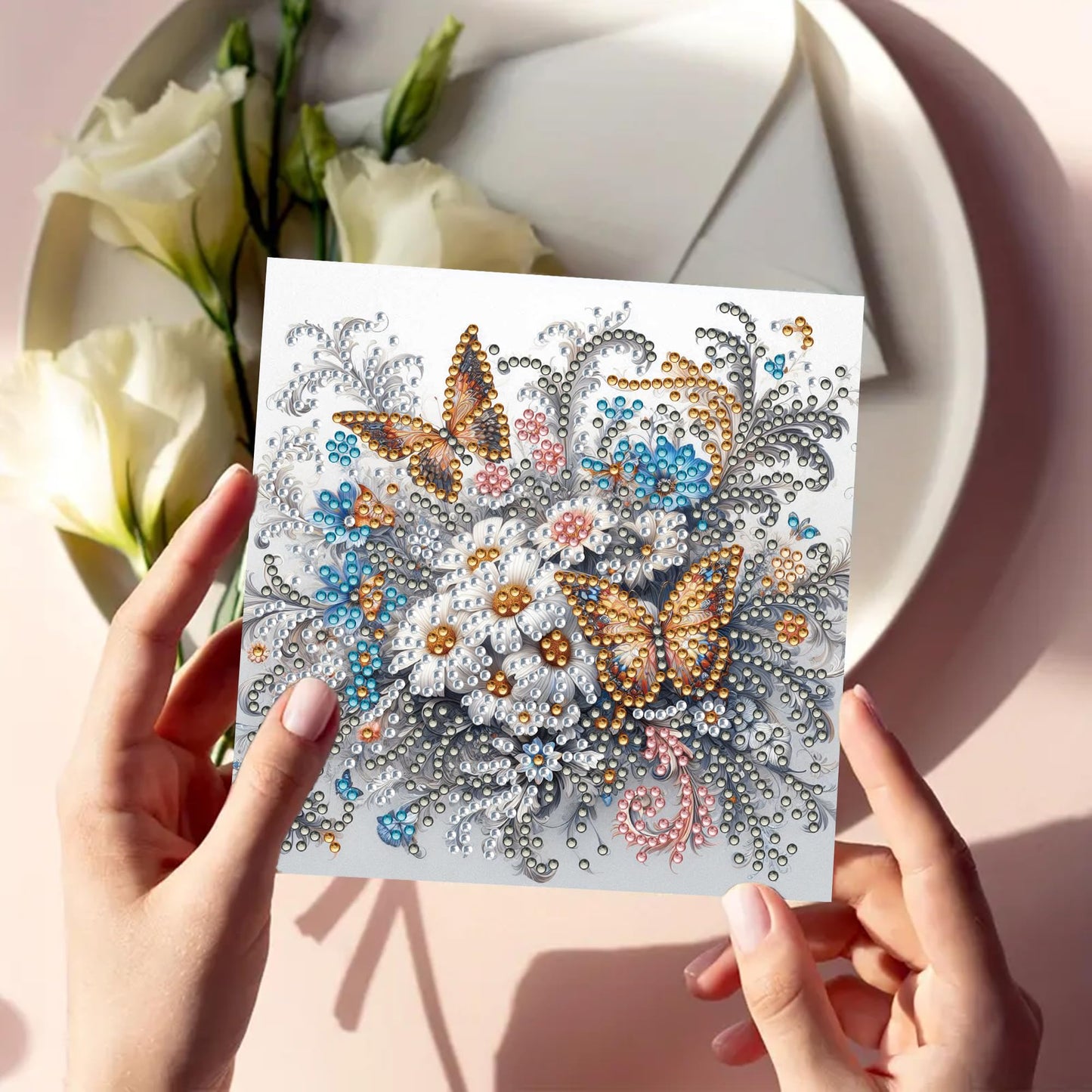 MaiYiYi 6 Pack DIY Flower Butterfly Diamond Art Greeting Cards, Rose Diamond Painting Greeting Cards, Daisy Diamond Art Cards with Envelopes for Family Friends Holiday Birthday