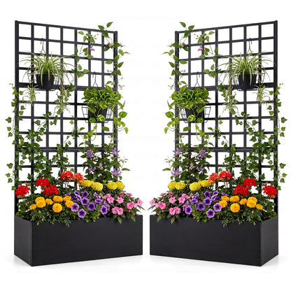 Giantex 2 Pack Metal Raised Garden Bed with Trellis, 71"x36"x16" Galvanized Planter Box w/Drainage Holes for Climbing Plants Vegetables Flowers, Outdoor Privacy Screen for Patio Backyard Balcony
